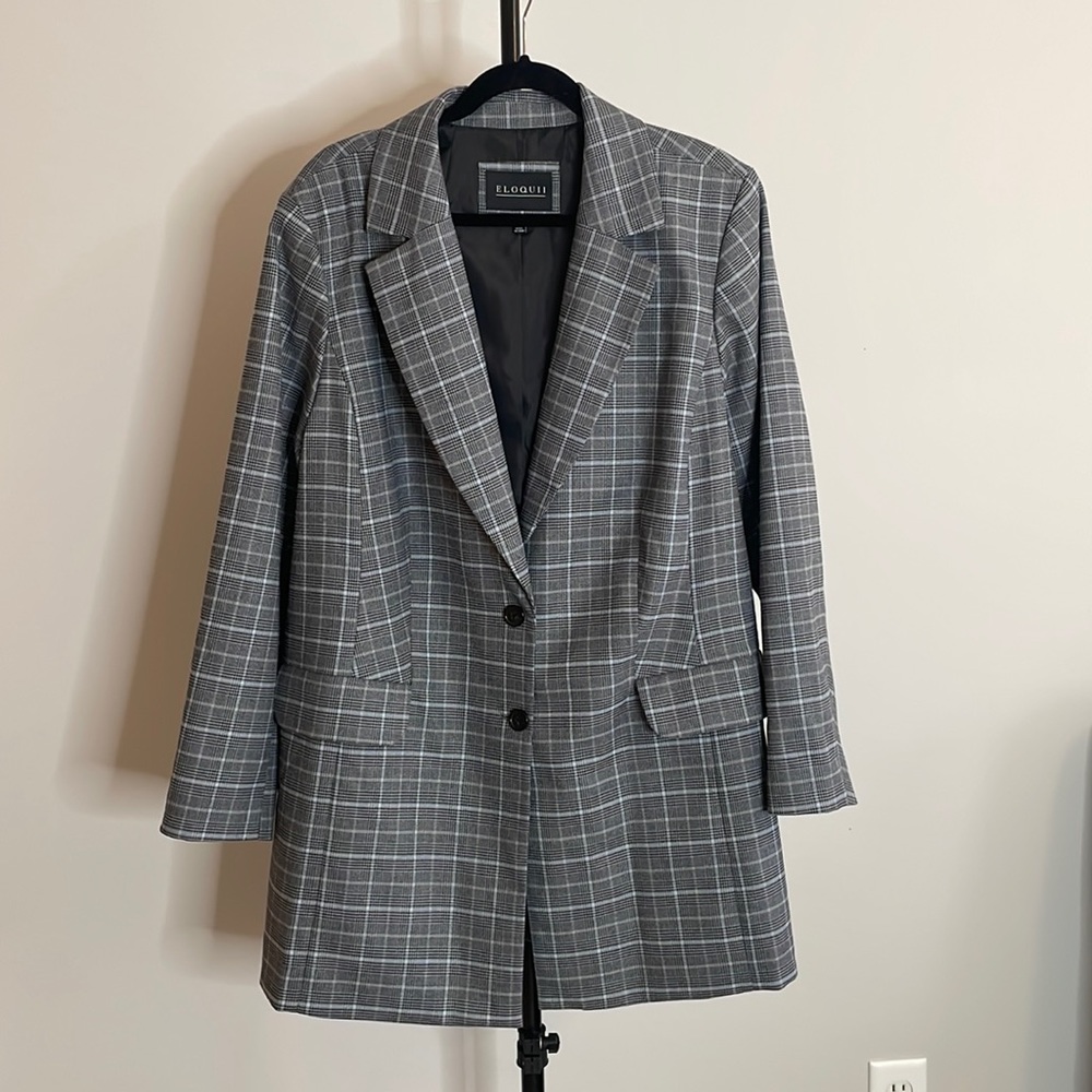 Plus Size Blazer and Skirt Set | Plaid Pattern